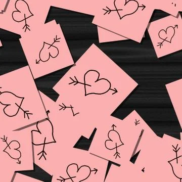 Pink notes with hearts as messages Stock Illustration
