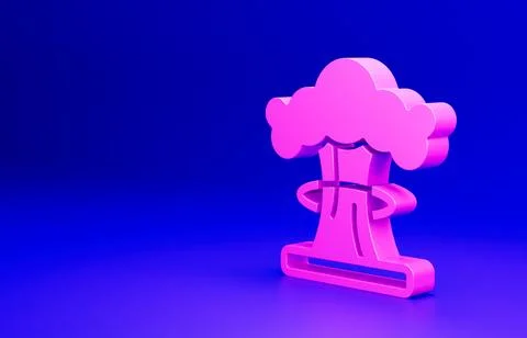 Pink Nuclear explosion icon isolated on blue background. Atomic bomb. Symbol of Stock-Illustration