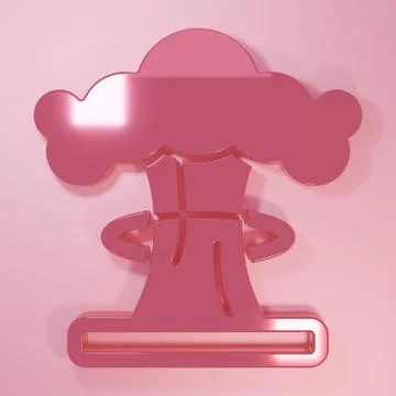 Pink Nuclear explosion icon isolated on pink background. Atomic bomb. Symbo.. Illustrazione stock