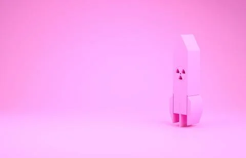 Pink Nuclear rocket icon isolated on pink background. Rocket bomb flies down. Stock Illustration