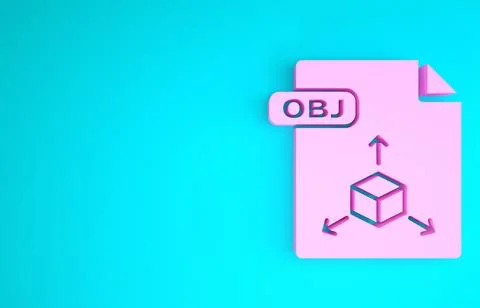Pink OBJ file document. Download obj button icon isolated on blue background. Illustrazione stock