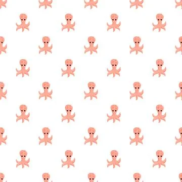 Pink octopus cartoon characters repeating seamless pattern Stock Illustration