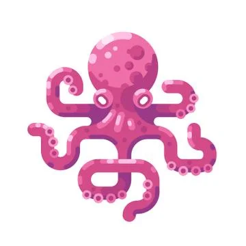 Pink octopus flat illustration. Illustrazione stock