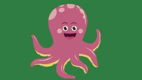 A pink octopus on green background and with cartoonish design Vidéo 336240632