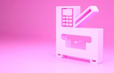 Pink Office multifunction printer copy machine icon isolated on pink backgrou Stock Illustration