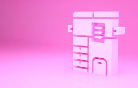 Pink Office multifunction printer copy machine icon isolated on pink backgrou Stock Illustration