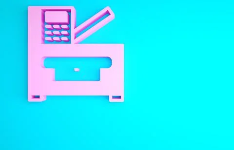 Pink Office multifunction printer copy machine icon isolated on blue backgrou Stock Illustration