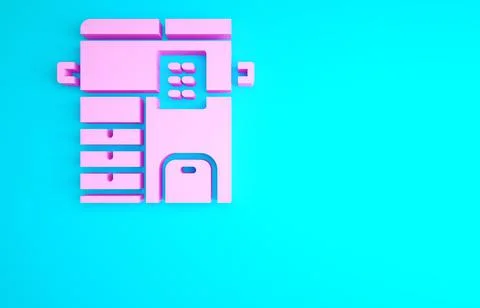 Pink Office multifunction printer copy machine icon isolated on blue backgrou Stock Illustration