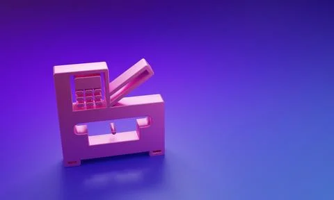 Pink Office multifunction printer copy machine icon isolated on purple-blue.. Stock Photos