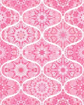Pink ogee pattern from intricate flower mandalas 스톡 일러스트