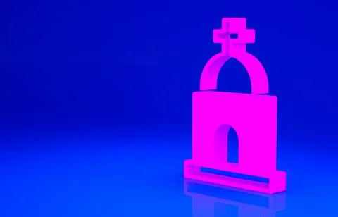 Pink Old crypt icon isolated on blue background. Cemetery symbol. Ossuary or  Ilustración de archivo