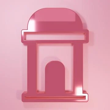 Pink Old crypt icon isolated on pink background. Cemetery symbol. Ossuary o.. Ilustración de archivo