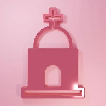 Pink Old crypt icon isolated on pink background. Cemetery symbol. Ossuary o.. Ilustración de archivo