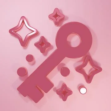 Pink Old magic key icon isolated on pink background. Minimalism concept. 3D.. Stock Illustration