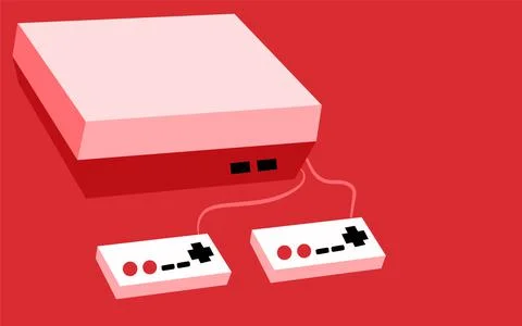 Pink old retro hipster rectangular volumetric vintage antique game console wi Illustrazione stock