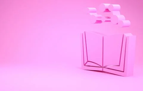 Pink Open book icon isolated on pink background. Minimalism concept. 3d illus 스톡 일러스트