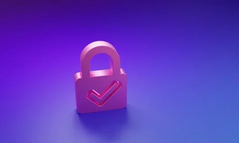 Pink Open padlock and check mark icon isolated on purple-blue background. C.. Stock Illustration