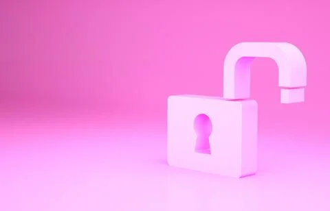 Pink Open padlock icon isolated on pink background. Opened lock sign. Cyber s Illustrazione stock