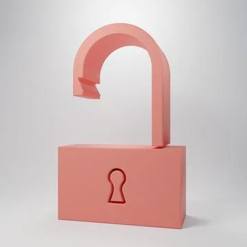 Pink Open padlock icon isolated on pink background. Opened lock sign. Cyber.. Illustrazione stock