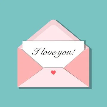 Pink opened envelope with message I love you Stock Illustration
