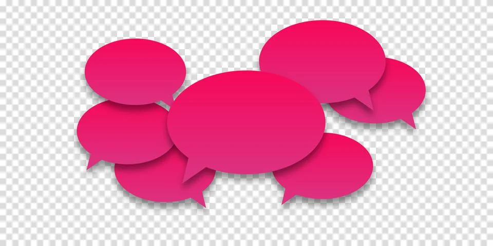 Pink or lilac speech bubbles with shadow on transparent background. The conce Stock Illustration