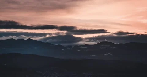 Pink orange cloudy winter sunset timelapse over Cluj Stock Footage 165288015