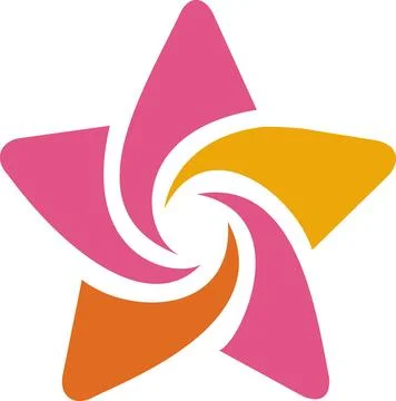 Pink orange star icon with dynamic vortex swirl Stock Illustration