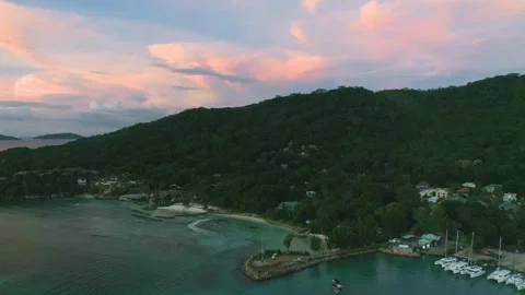 Pink-orange sunset on La Digue island, Seychelles Stock Footage 154599114