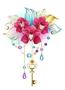 Pink orchid with key Stock Illustration