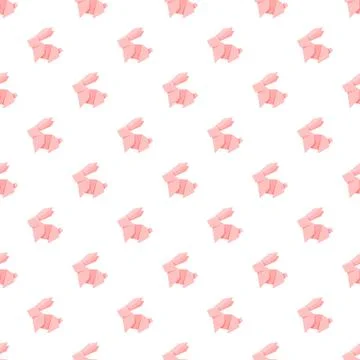 Pink origami rabbit seamless pattern for cute background Stock Illustration