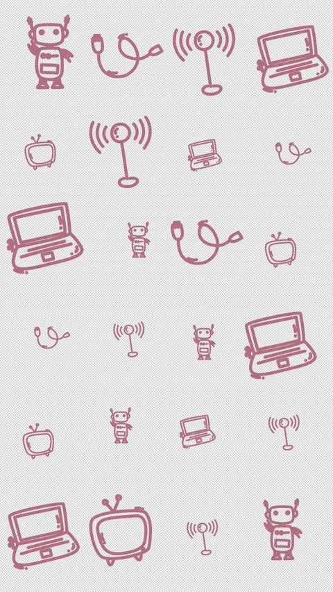 Pink outlined tech icons float on transparent background Video stock 336506814