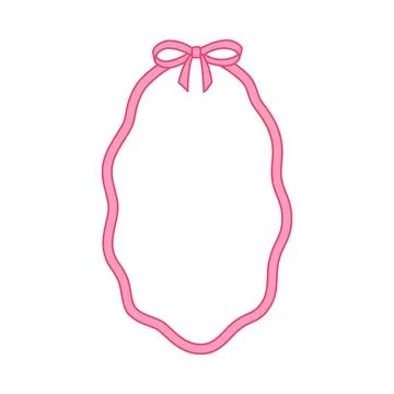 Pink oval frame with bow, wavy ribbon border coquette style for greeting card Stockillustratie