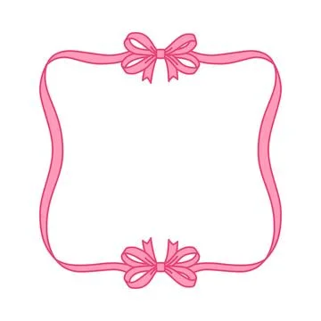 Pink oval frame with bow, wavy ribbon square border coquette style for greeting Stock Illustration