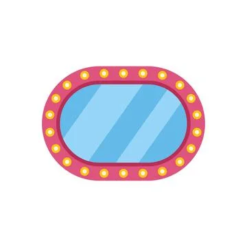 Pink oval makeup mirror with light bulbs reflecting light blue surface Stock Illustration