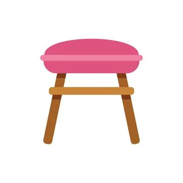 Pink padded dressing table stool with wooden legs on white background Illustrazione stock