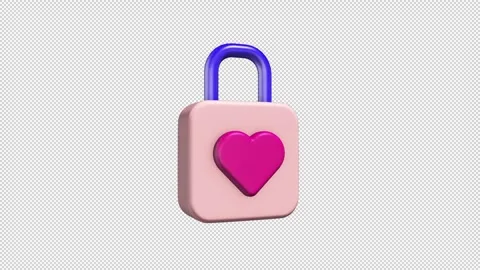 Pink padlock with heart design Loop Alpha Stock Footage 308224822