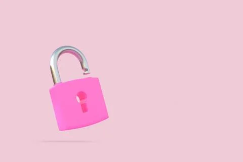 Pink padlock on a pink background. Security concept. 3D render Illustrazione stock