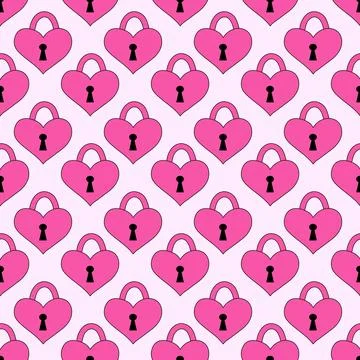 Pink padlocks hearts seamless pattern. Emo y2k style. 2000s design Valentine day Stock Illustration