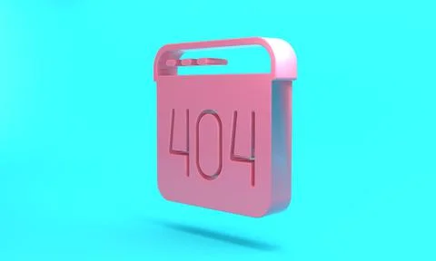 Pink Page with a 404 error icon isolated on turquoise blue background. Templa Illustrazione stock