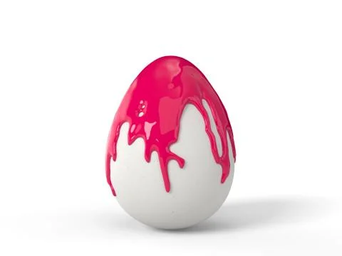 Pink paint splash over a white easter egg. 3d illustration Stock Illustration