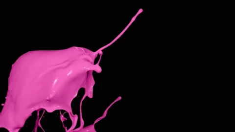 Pink paint splash thrown in slow motion, liquid isolated on black (4K) Stock Footage 137112450