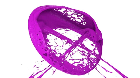 Pink paint splashes collide in slow motion and form ring (FULL HD) Video stock 37037160
