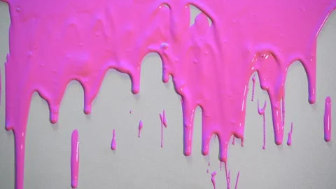 Pink paint trickles down slowly Stock Footage 293956462