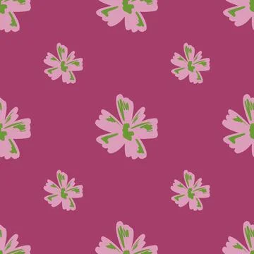 Pink palette seamless pattern with doodle abstract flower bud elements. Creat Stock Illustration