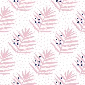 Pink palm leaf seamless pattern in minimal style. Exotic tropical fern leaves イラスト素材