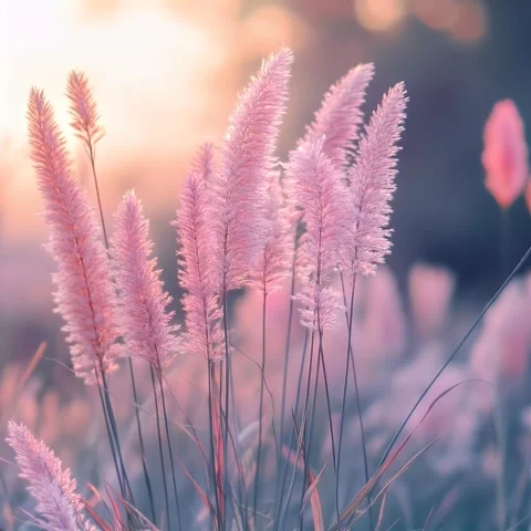 Pink Pampas Grass at Sunset Stock Footage 307180827