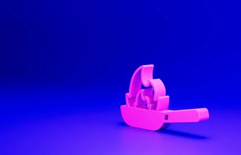 Pink Pan with fire icon isolated on blue background. Minimalism concept. 3D Stock Illustration