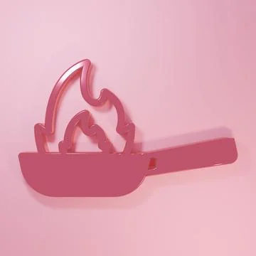 Pink Pan with fire icon isolated on pink background. Minimalism concept. 3D.. Stock Illustration