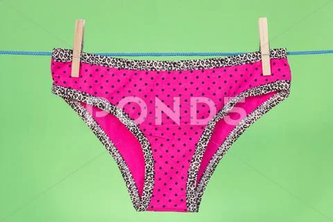 Pink panties on the green background Stock Photos