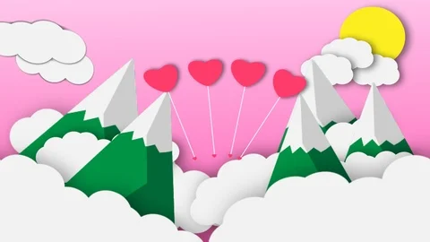 Pink paper abstract background mountain view design for valentine's day Stock Footage 122415354